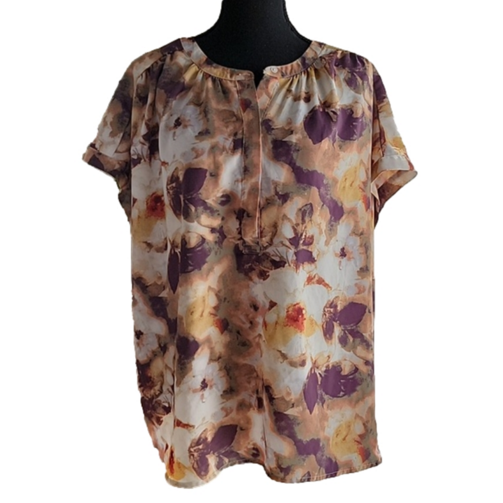 Simply Vera Vera Wang Iced Dyed Print Short Sleeve Blouse Size XXL EUC